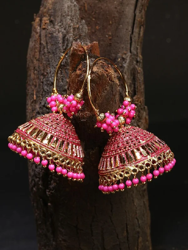 Pink Contemporary Jhumkas Earrings