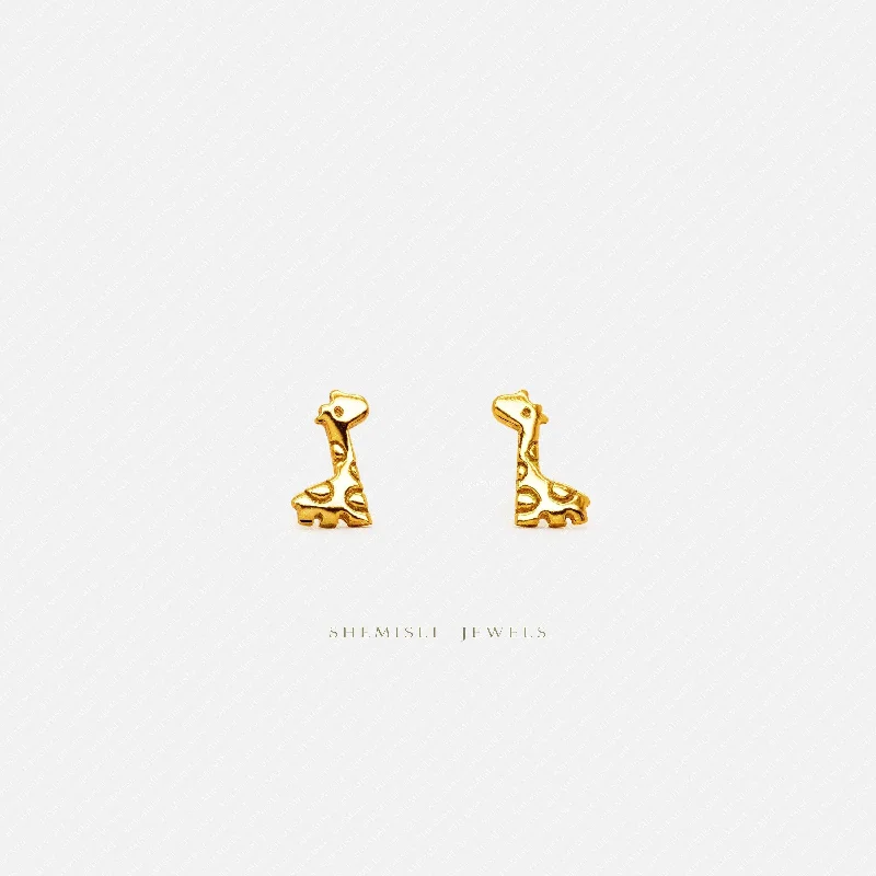 Thick hoop earrings-Tiny Giraffe Stud Earrings, Gold, Silver SHEMISLI - SS106 LR