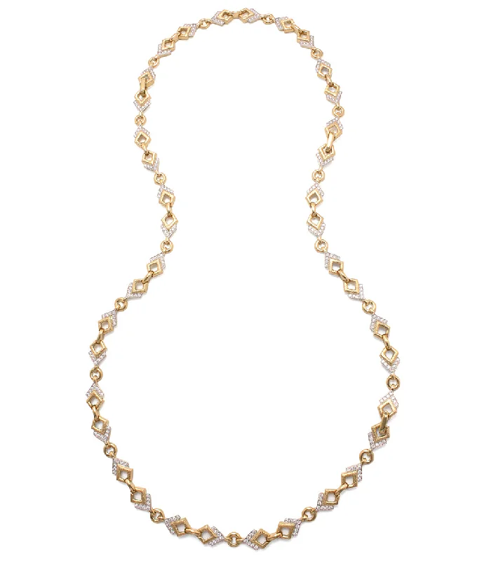 Lariat style necklaces-Double Diamond Necklace, 18K Gold