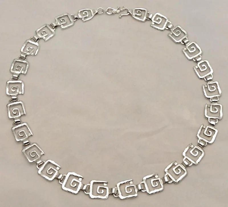 Leaf design necklaces-Greek Key Meander Necklace in Sterling Silver, (PE-08)