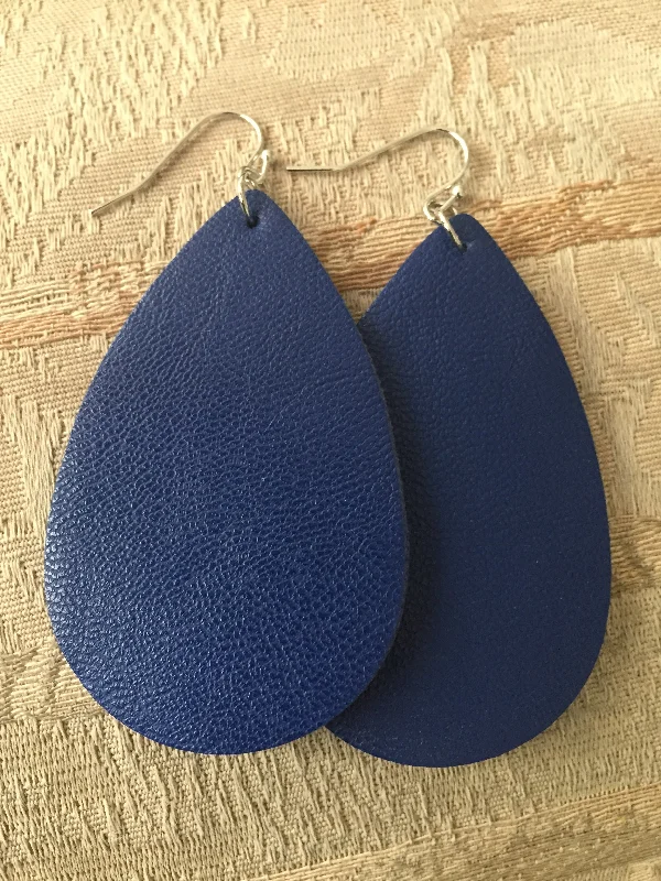 Uneven pair earrings-NAVY BLUE FAUX LEATHER DROP EARRINGS