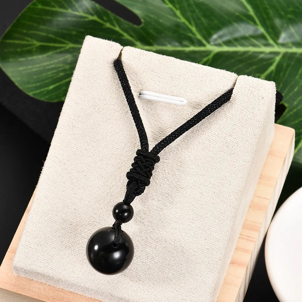 Thick link necklaces-Black Obsidian Stone Lucky Necklace