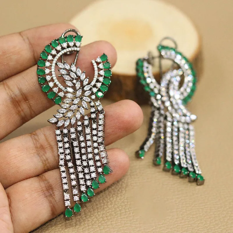 Threaded lace earrings-Stylish Designed American Diamond Kundan earrings Indian traditional ethnic jewelry for brides elegant perfect for weddings