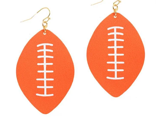 Onyx stone earrings-Orange Leather Football Sport Earrings