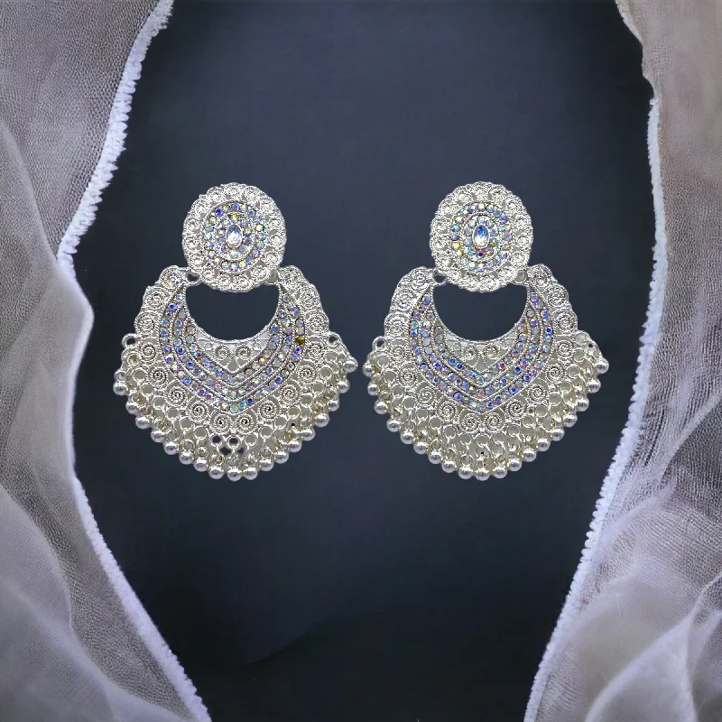 Half-moon rings-Chandbali White Gold Earring