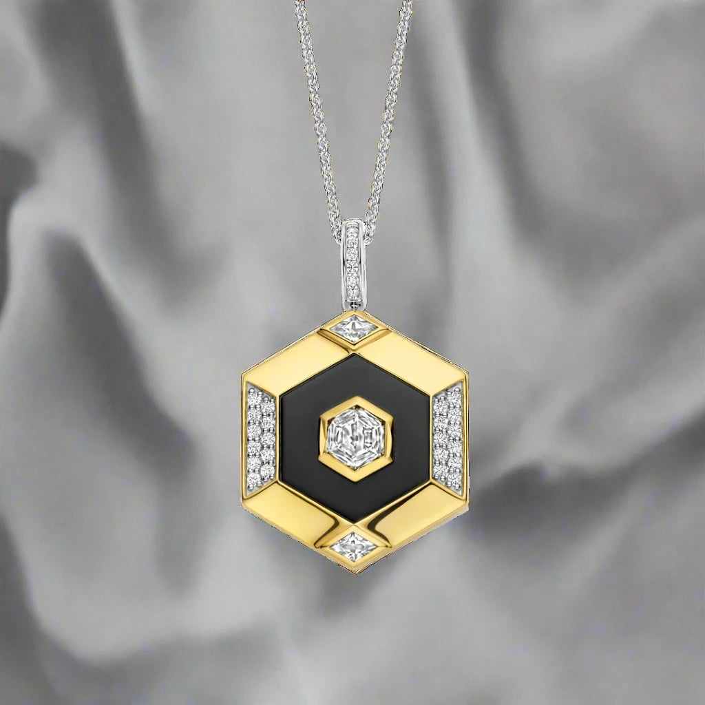 Glitter crystal necklaces-Hexagon CZ Black Necklace