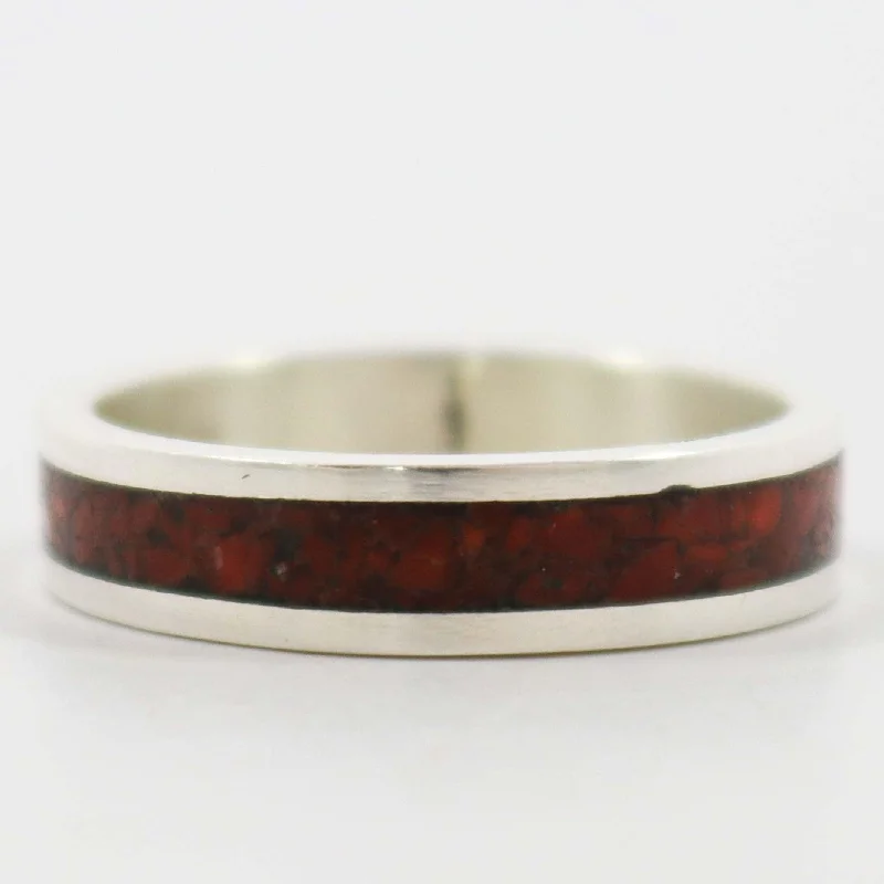 Satin black rings-Coral Inlay Ring