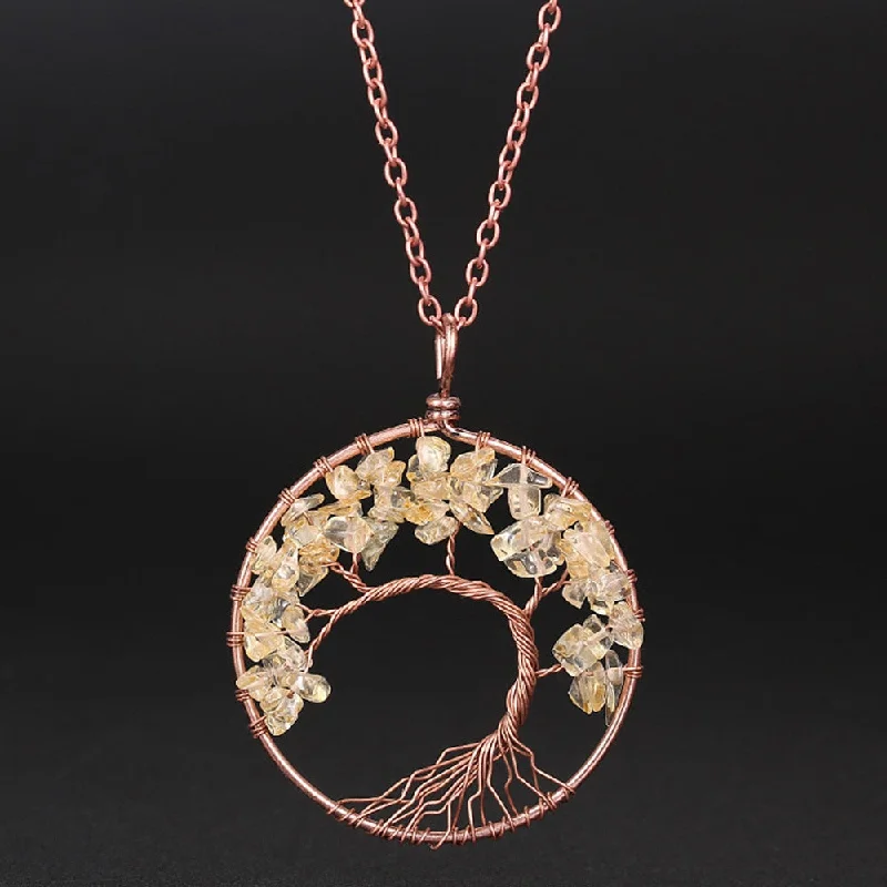 Dragonfly charm necklaces-Citrine Tree Of Life Copper Pendant