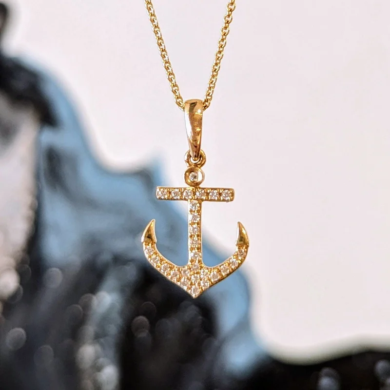 Textured disc necklaces-Diamond Anchor Necklace