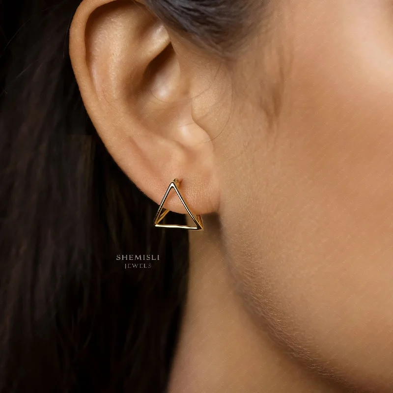 Satin black earrings-3D Triangle Hoop Earrings, Gold, Silver SHEMISLI SH002