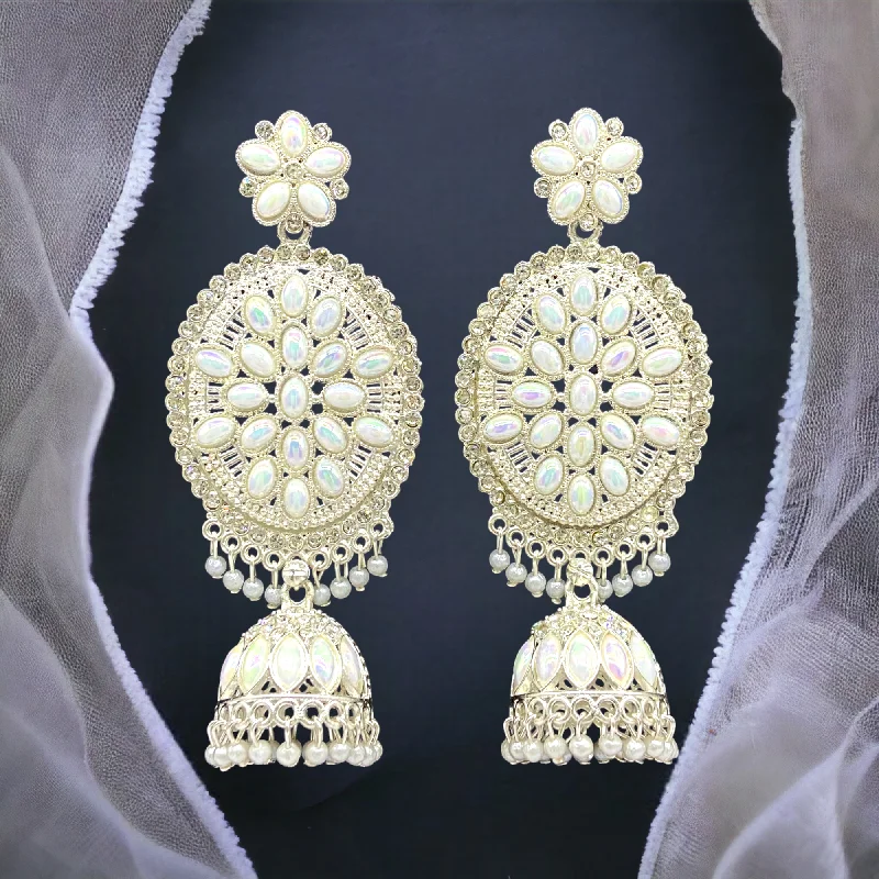 Rattan style rings-Pearl Studded White Gold Earring