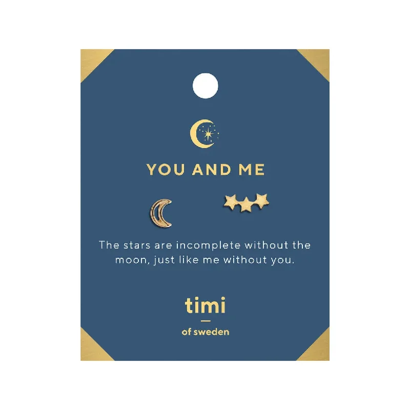 Tiny triangle earrings-You and Me Moon and 3 Star Earrings