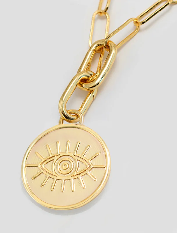 Sapphire pendant necklaces-EVIL EYE Charm Coin Pendant Necklace | Gender Neutral