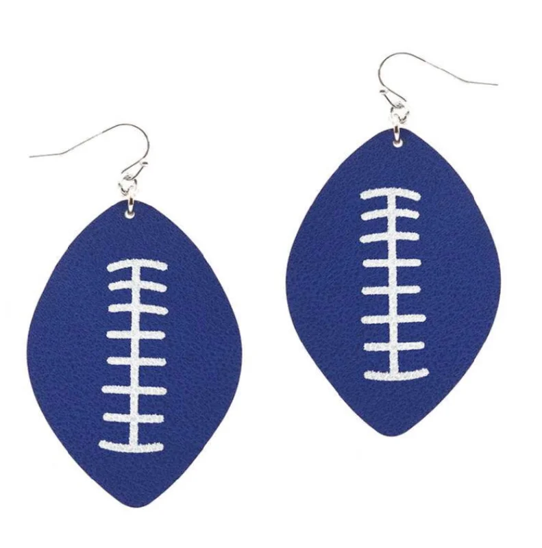 Curved hoop earrings-College Football Leather Sport Earrings Navy and White