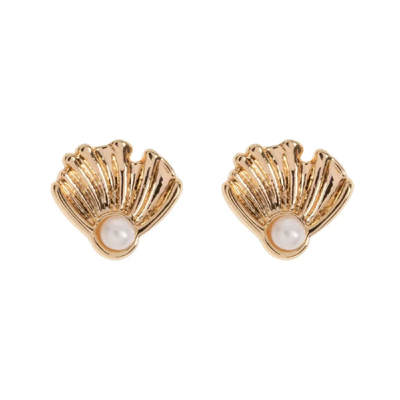 Two-tone earrings-Aria - Shell with Pearl Stud Earrings