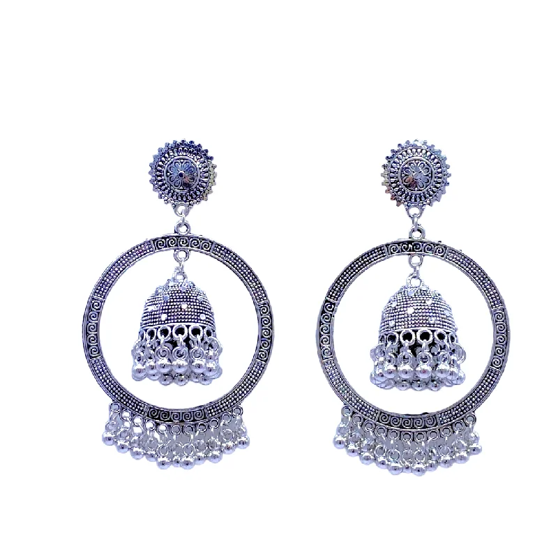 Edwardian style rings-Oxidised Circular Earring With Stylish Zumkha in Middle