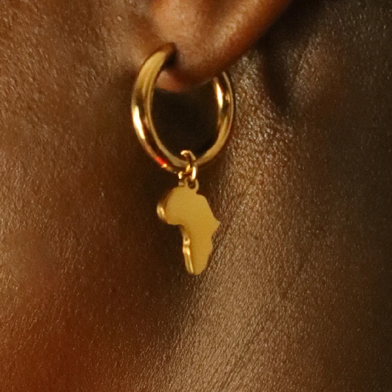 Straight drop earrings-Fyam 18ct Gold Plated Stainless Steel Africa Map Hoop Earrings