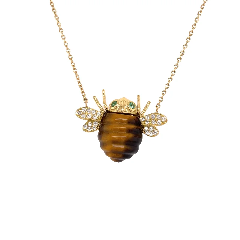 Fluid shape necklaces-Tigers Eye Bee Necklace