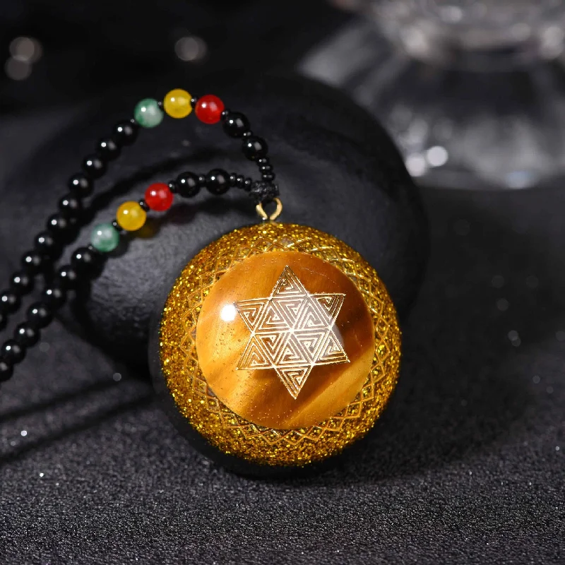 Textured disc necklaces-Star of David Tiger Eye Orgonite Energy Pendant Necklace