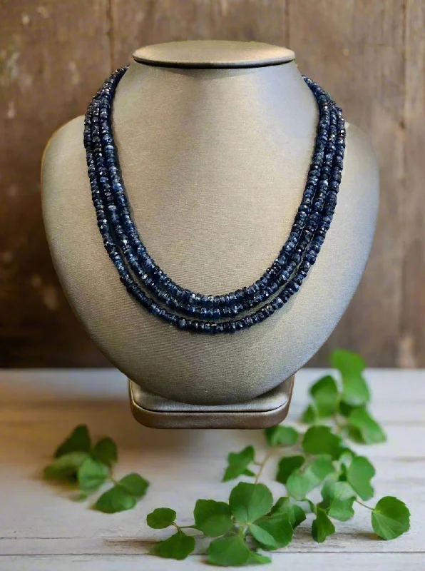 Freeform design necklaces-Plumb Silver Original 3-Strand Kyanite Necklace