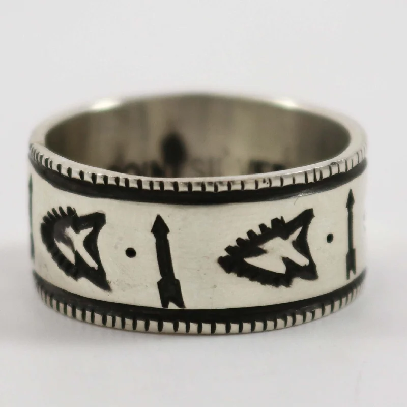 Thick stone rings-Stamped Coin Silver Ring