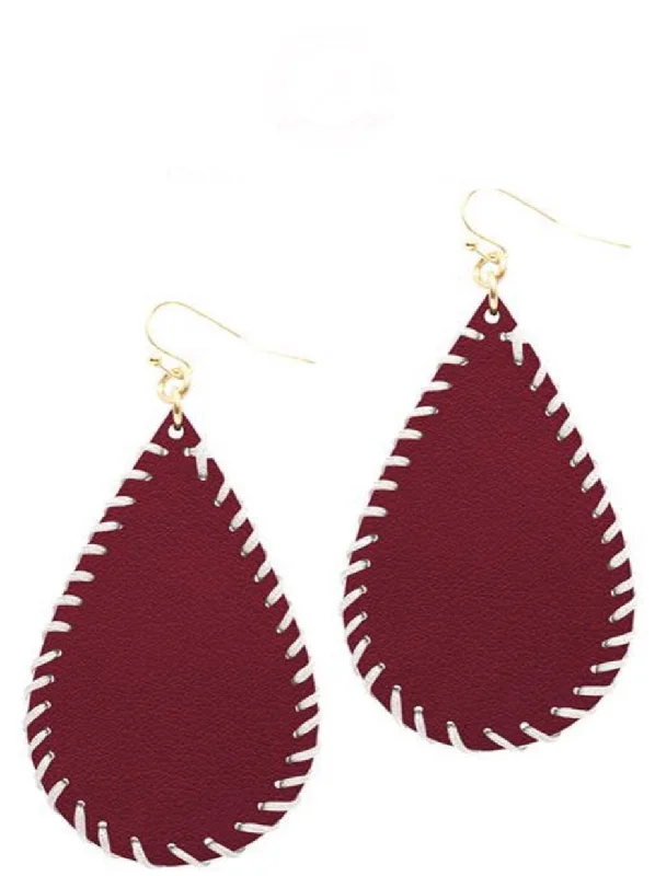 Triple-tier earrings-College Football Leather Sport Earrings (drop) Crimson and White