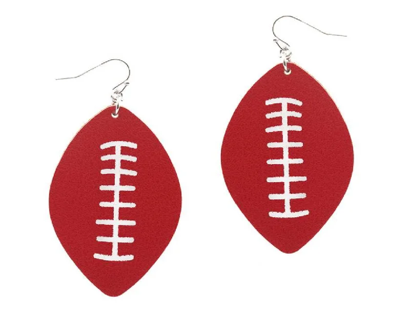 Dot stud earrings-College Football Leather Sport Earrings Red and White