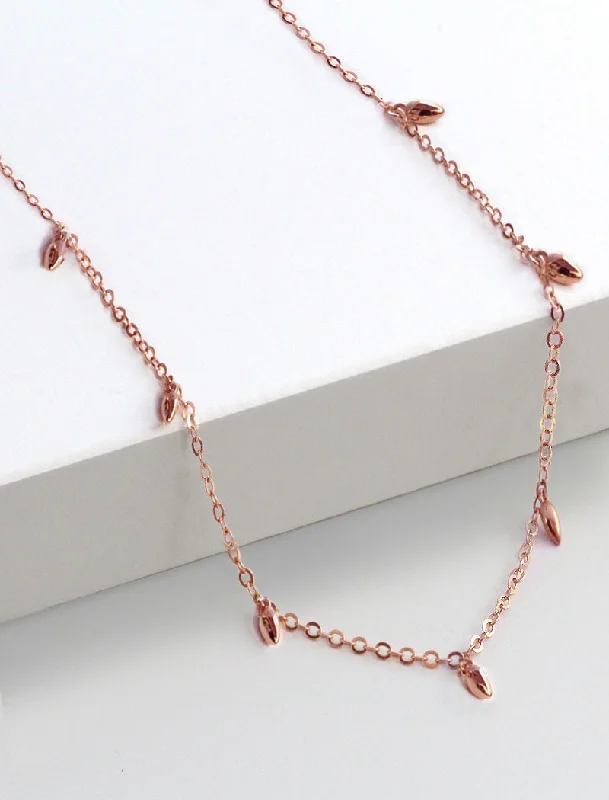 Simple bar necklaces-RICE Bead Chain Strand Necklace | 18K Rose Gold Over Sterling Silver