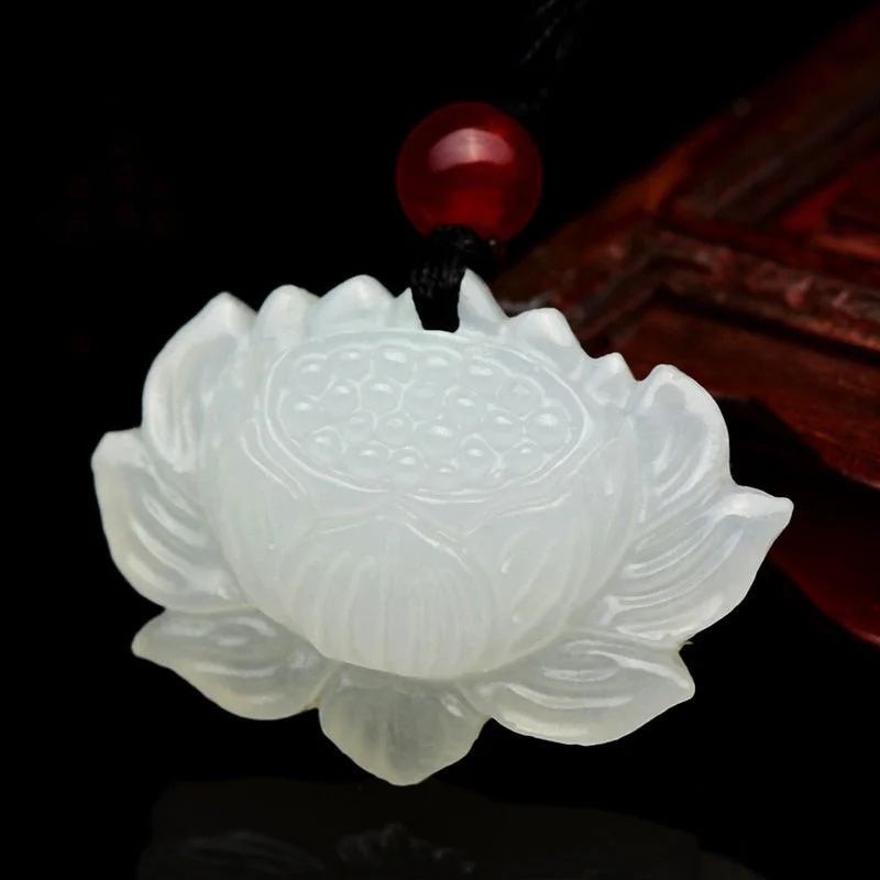 Daisy flower necklaces-White Jade Lotus Pendant