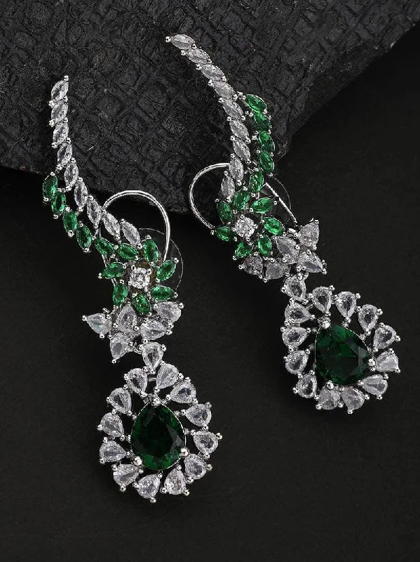 Tight hoop earrings-Emerald Green American Diamond CZ Earrings, Statement Earrings, CZ Earrings, Indian jewelry, Sabyasachi Earrings, Indian Bollywood