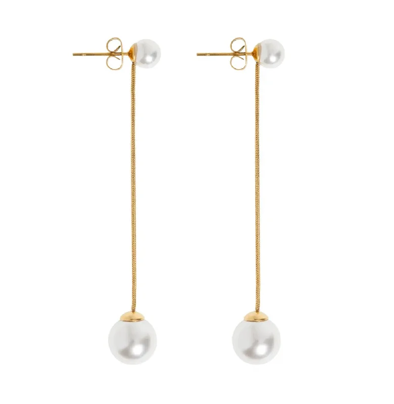 Cross charm earrings-Estelle - Pearl Chain Earrings Stainless Steel