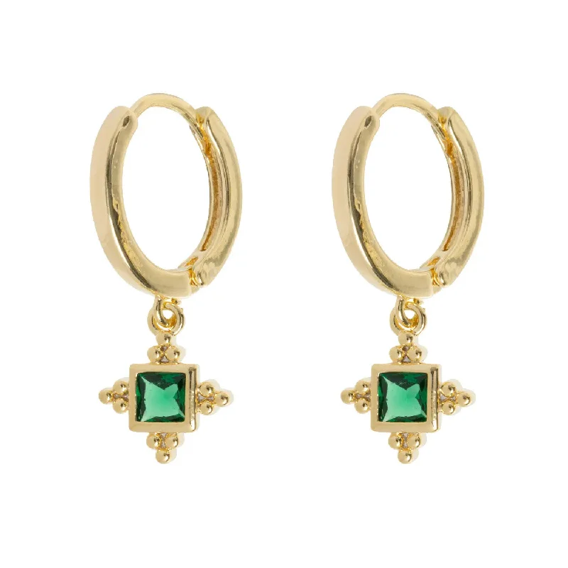 Dot stud earrings-Arya - Green Crystal Pendant Hoop Earrings