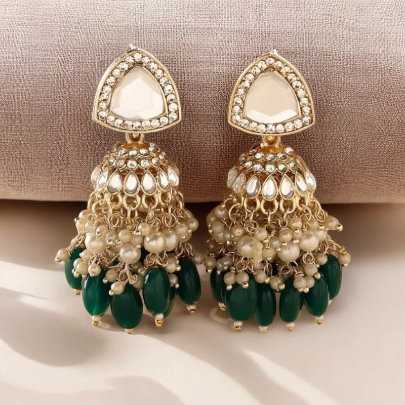 Retro medallion earrings-Bridal Pearl Kundan Jhumka Indian Jewelry Set, Bridal Jhumki, Pearl Jhumka, Kundan Jewelry, Wedding Jewellery, Indian Pearl Earrings, Pakistani Jhumki