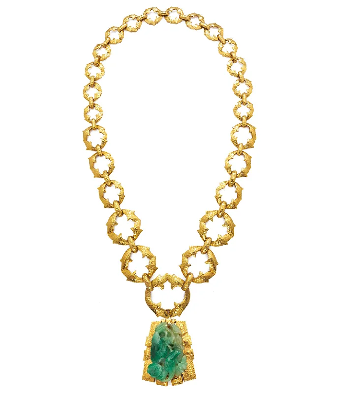 Freshwater pearl necklaces-Jade Necklace, Hammered 18K Gold