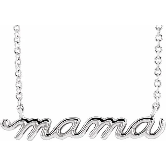 Ruby stone necklaces-Sterling Silver Petite Mama Script 18" Necklace