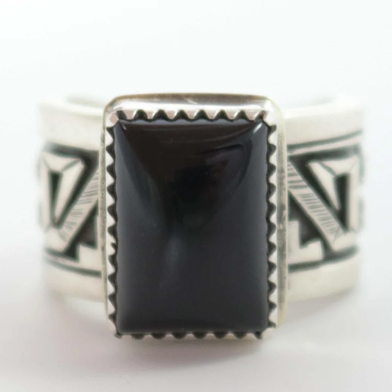 Frosted bead rings-Onyx Ring