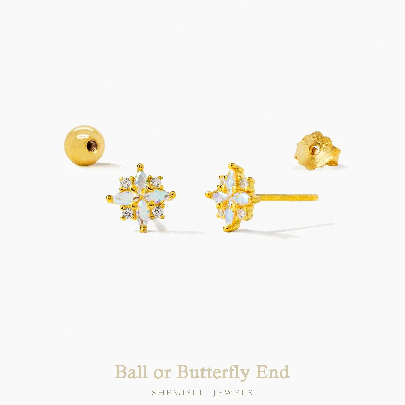 Reversible earrings-Dainty Marquise Flower Stud Earrings, Unisex, Gold, Silver SHEMISLI SS973 Butterfly End, SS974 Screw Ball End (Type A)