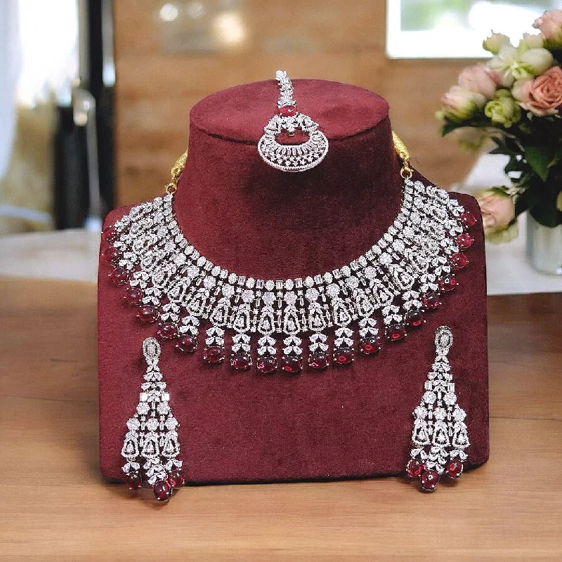 Plated silver earrings-Punjabi Layered Bridal Choker Earrings Maangtika Set, Wedding Red Choker Earrings Mangtika Set, Indian Layer Jewelry Set, Pakistani Layered Red Jewelry Set, Bollywood Inspired Red Choker