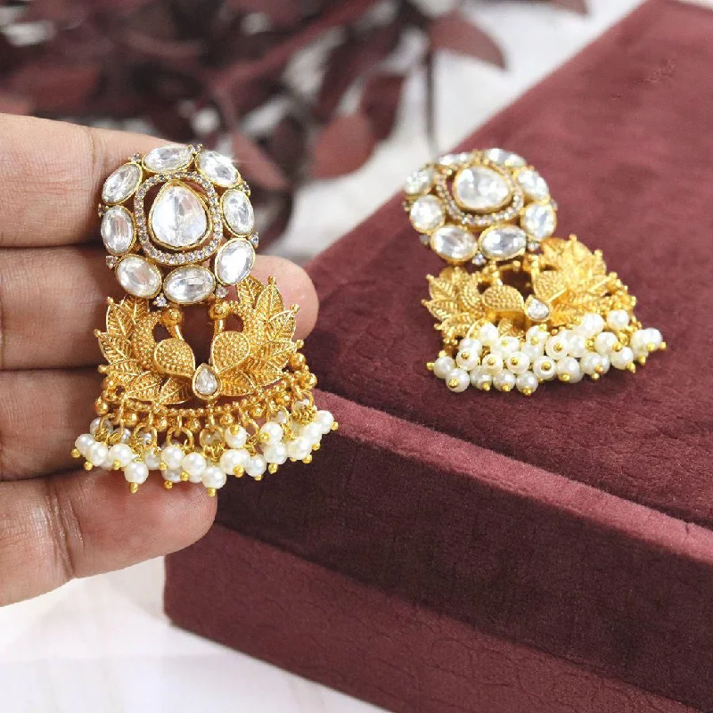 Woven bead earrings-Indian Golden Floral Wedding Polki Earrings Set, Indian Golden Floral Jewelry Set, Pakistani Floral Earrings Set, Rajsthani Floral Jewelry Set