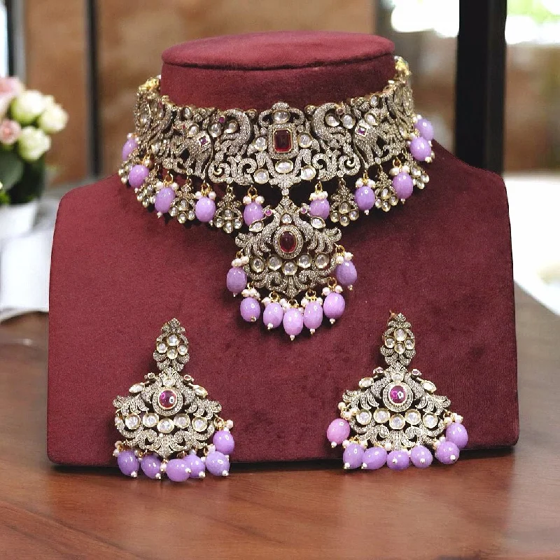 Glittering crystal earrings-Luxurious Peacock Design Polki Choker Earrings Set, Indian Peacock Choker Jewelry Set, Celebrity Polki Choker Set, Pakistani Polki Peacock Choker Set, Bridal Jewelry Set