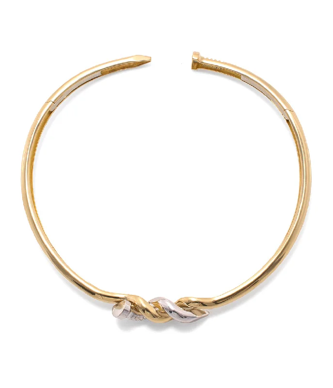 Uneven design necklaces-Two Tone Twisted Nail Collar, Polished 18K Gold