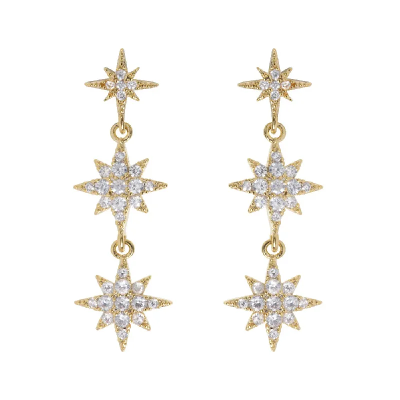 Sun phase earrings-Aurora - Dangling Crystal Star Stud Earrings