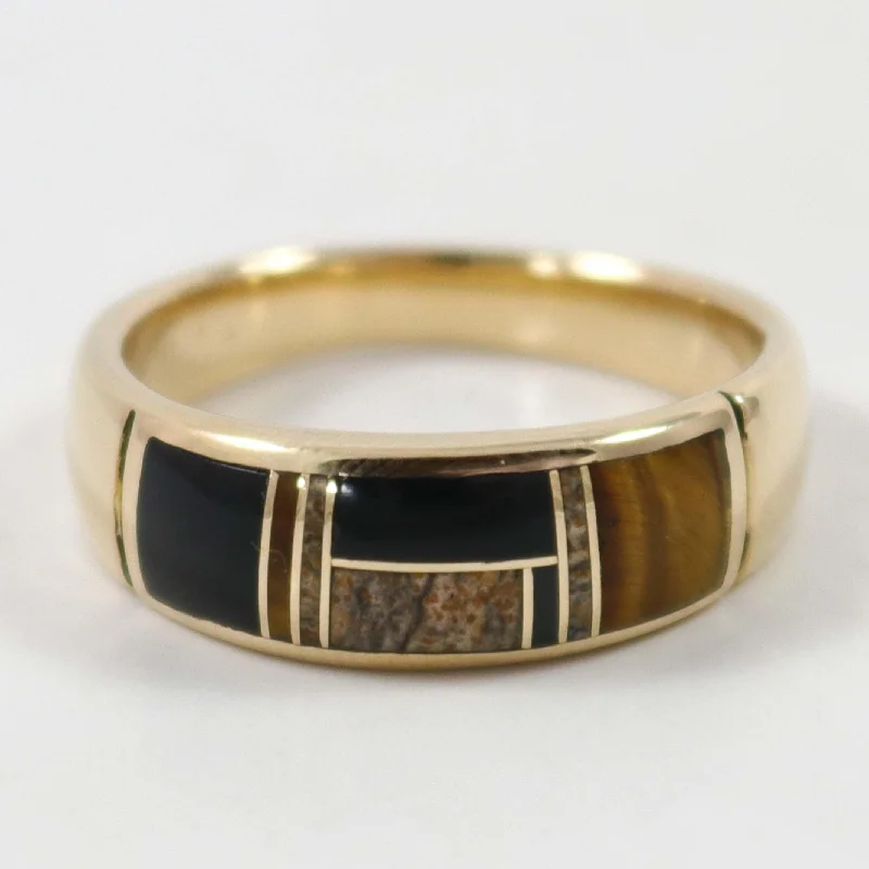 Frosted bead rings-Gold Inlay Ring