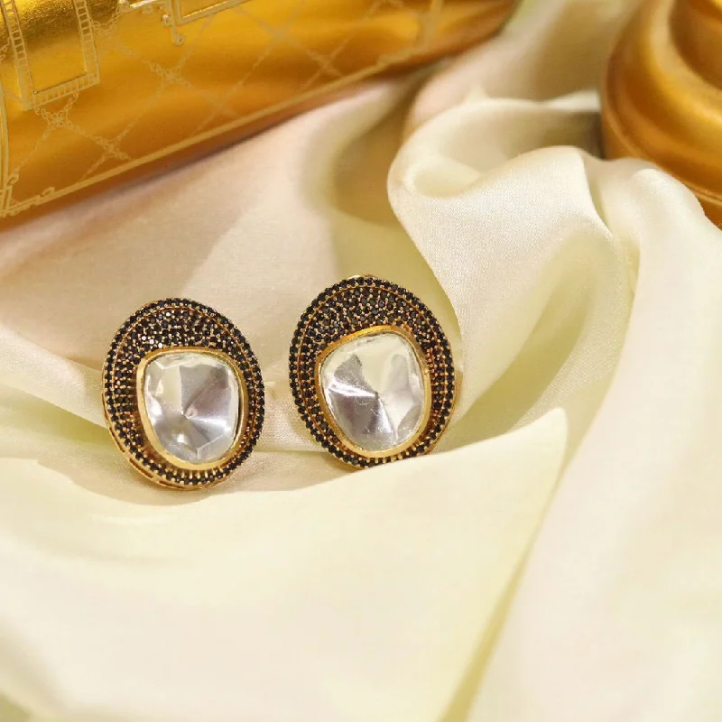 Aged gold earrings-Unique Handcrafted Ethnic Earrings with Blue and White Stones, Perfect for Festive Wear