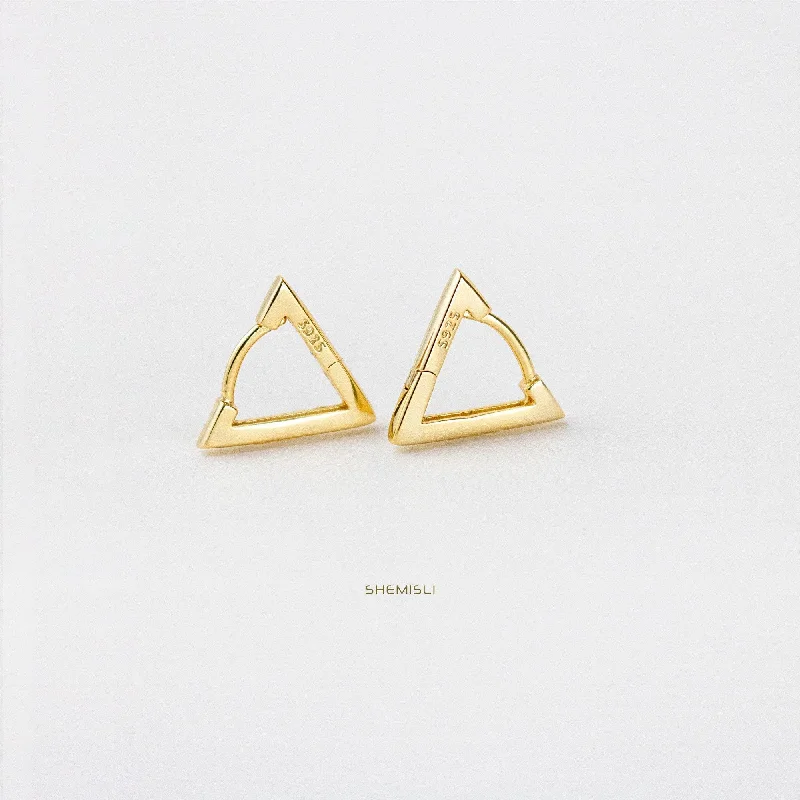 Plush satin earrings-Triangle Hoop Earrings, Gold, Silver SHEMISLI SH029