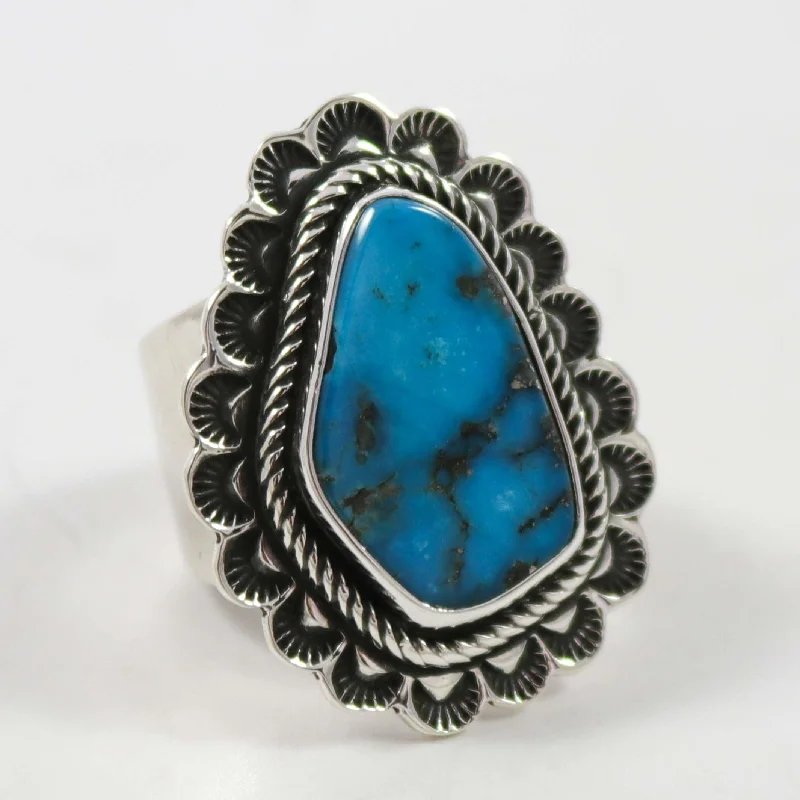 Large geometric rings-Morenci Turquoise Ring