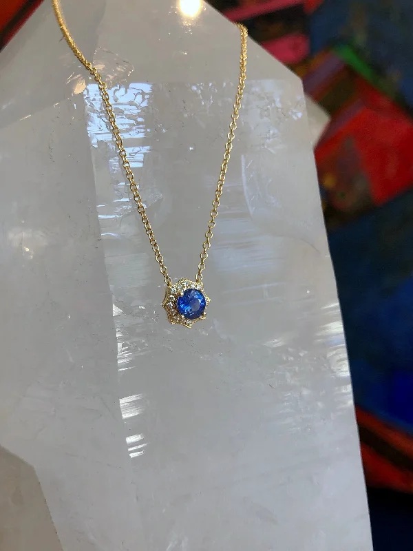 Retro medallion necklaces-Blue Sapphire and Diamond Web Necklace