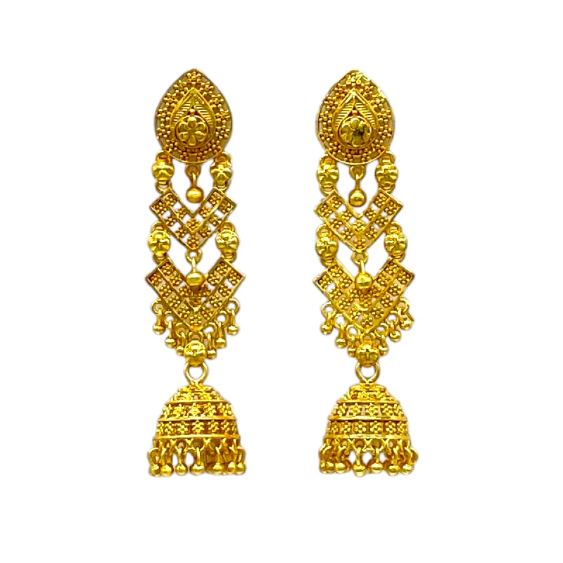 Glittering diamond rings-Gold Dual Step Earring with Jumka