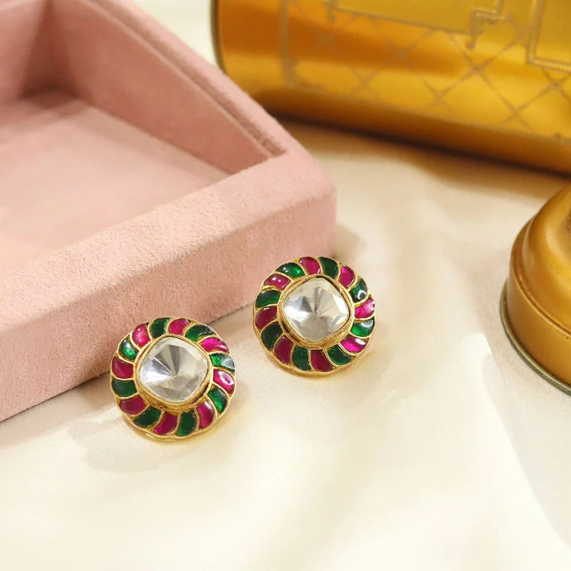 Pink quartz earrings-Ethnic Styles Kundan Earrings for Weddings Parties and Special Occasions with high quality