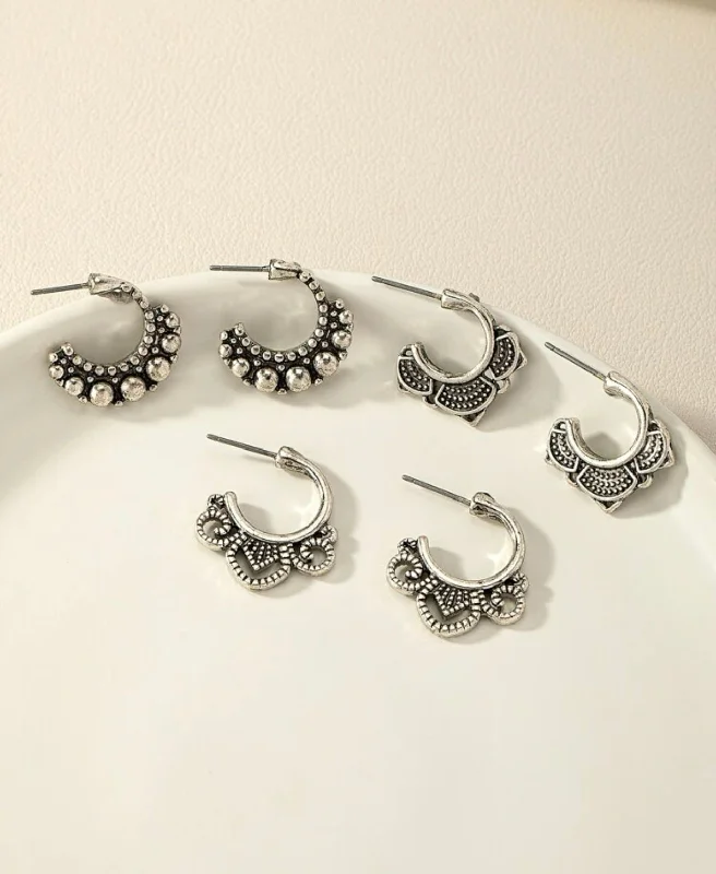 Thick stone rings-Beautiful Boho Silver Earring Set